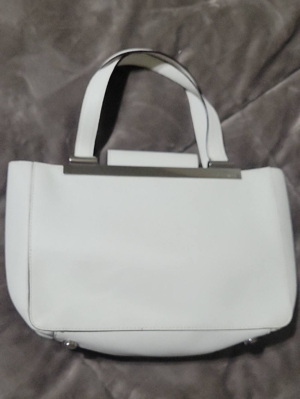 Michael Kors White Structured Shoulder Bag with Silver-Tone Trim